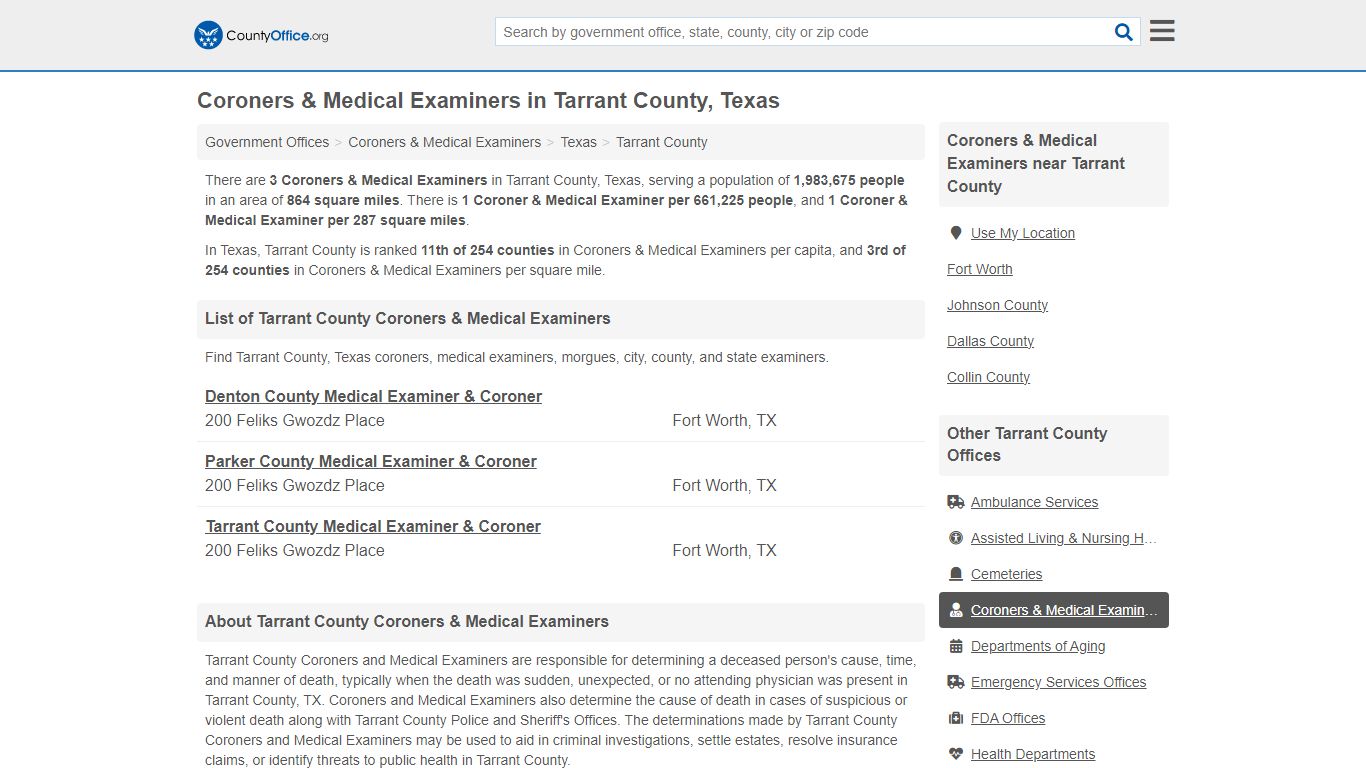Coroners & Medical Examiners - Tarrant County, TX (Death Records ...