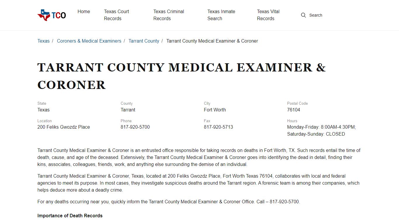 Tarrant County Medical Examiner & Coroner